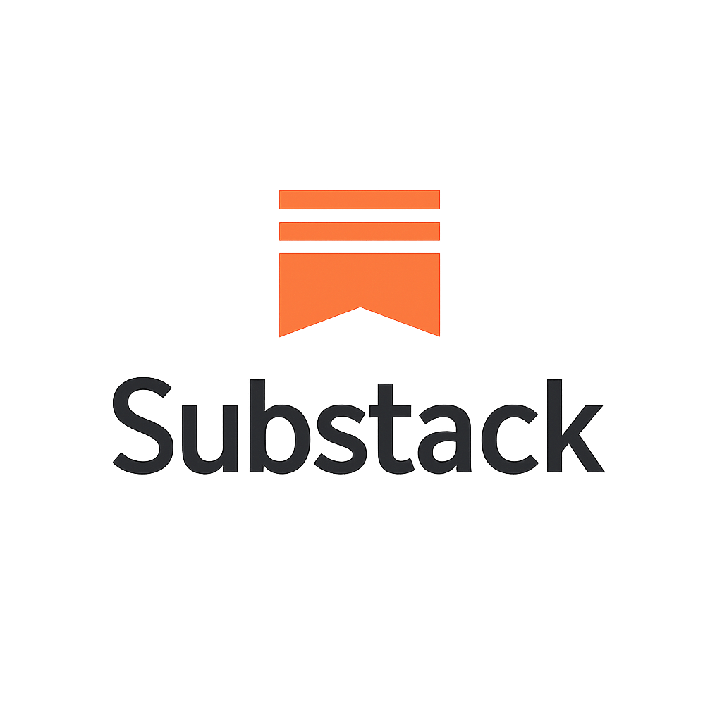 Substack logo with orange glowing icon above black text on gray background